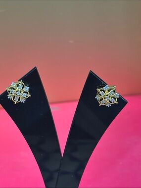 Delicate Gold Floral Crystal Stud Earrings - Gold